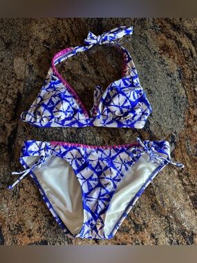 Women’s Hobie Sand Dollar Print Blue and White Bikini Set - Size Large